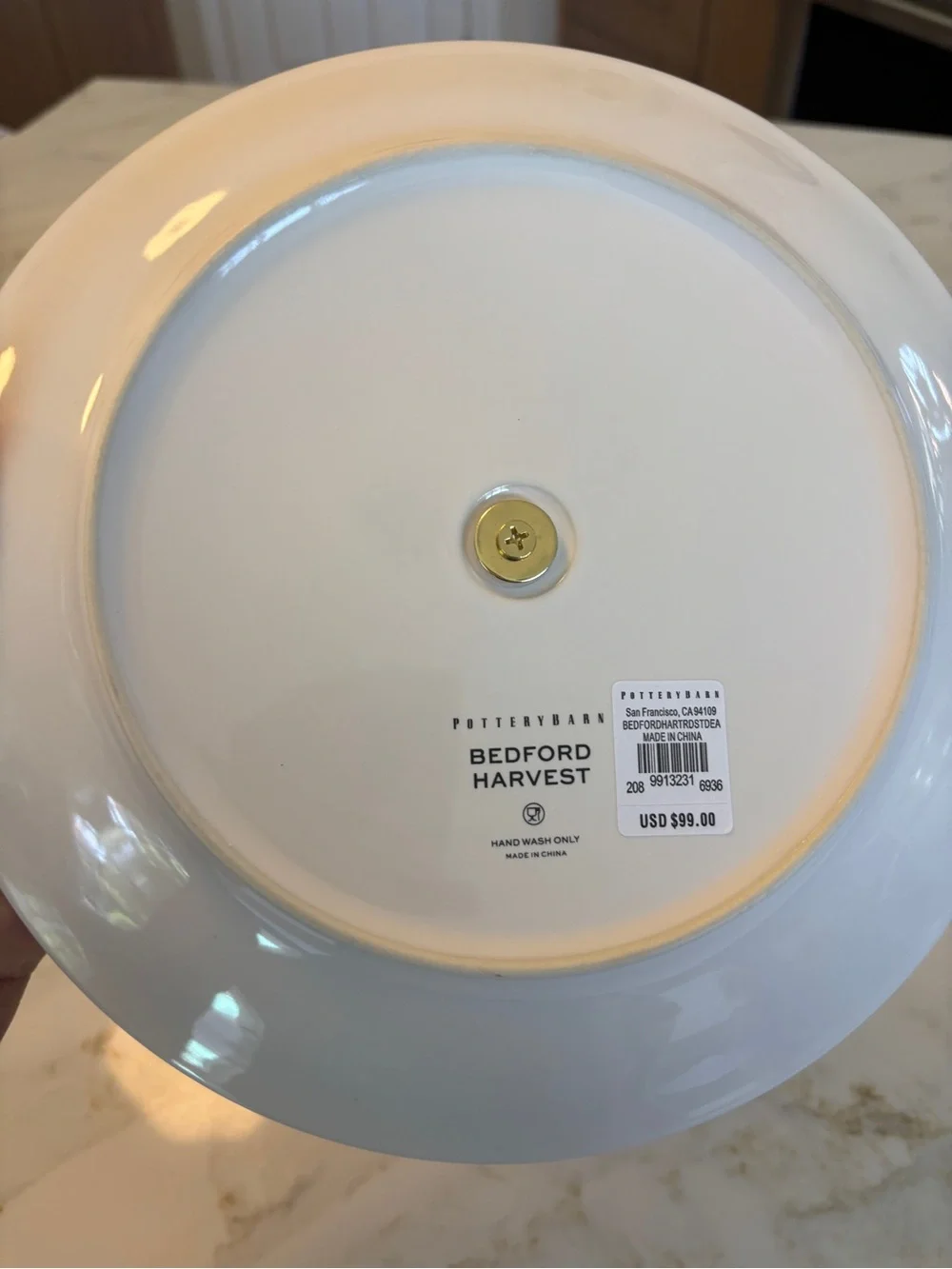 Pottery Barn - Bedford Two-Tier Porcelain Serving Stand in Gold and White NIB